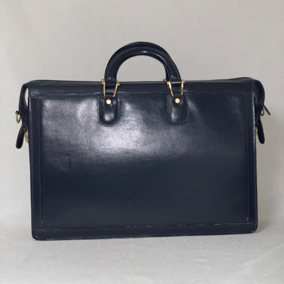 VINTAGE Atlantic Leather Briefcase Crossbody Handbag Navy Blue Attaché Case Luxe